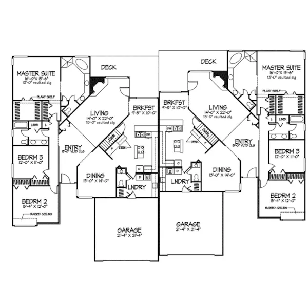 Southern House Plan First Floor - Weston Mill One-Story Duplex 072D-0380 - Shop House Plans and More