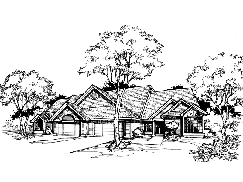 Multi-Family House Plan Front of Home - Weston Mill One-Story Duplex 072D-0380 - Shop House Plans and More