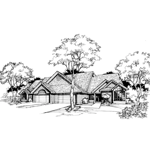 Southern House Plan Front of Home - Weston Mill One-Story Duplex 072D-0380 - Shop House Plans and More