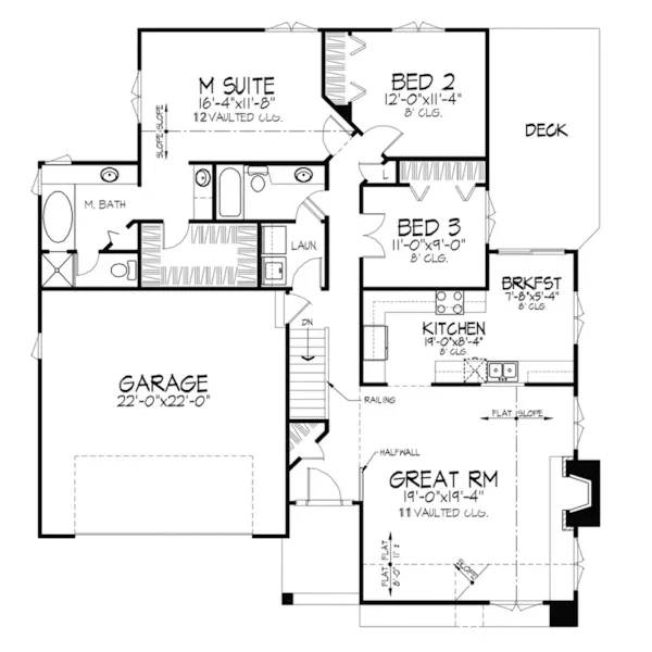 Contemporary House Plan First Floor - Fontaine Place Ranch Home 072D-0385 - Search House Plans and More