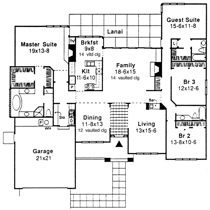 Santa Fe House Plan First Floor - Cantwell Cove Sunbelt Home 072D-0417 - Search House Plans and More