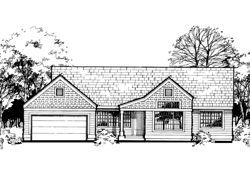 Shingle House Plan Front of Home - Marion Garden Ranch Home 072D-0451 - Shop House Plans and More