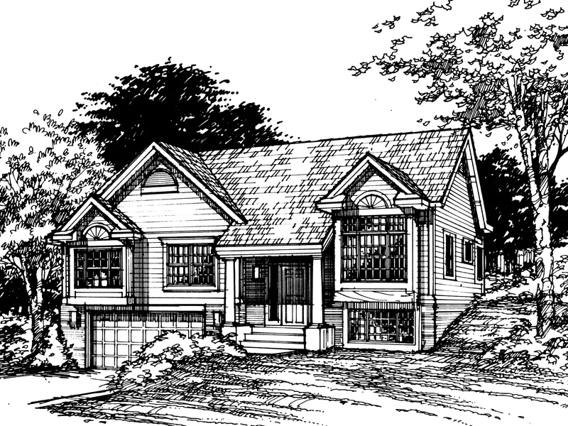 Traditional House Plan Front of Home - Fulton Spring Split-Level Home 072D-0459 - Search House Plans and More