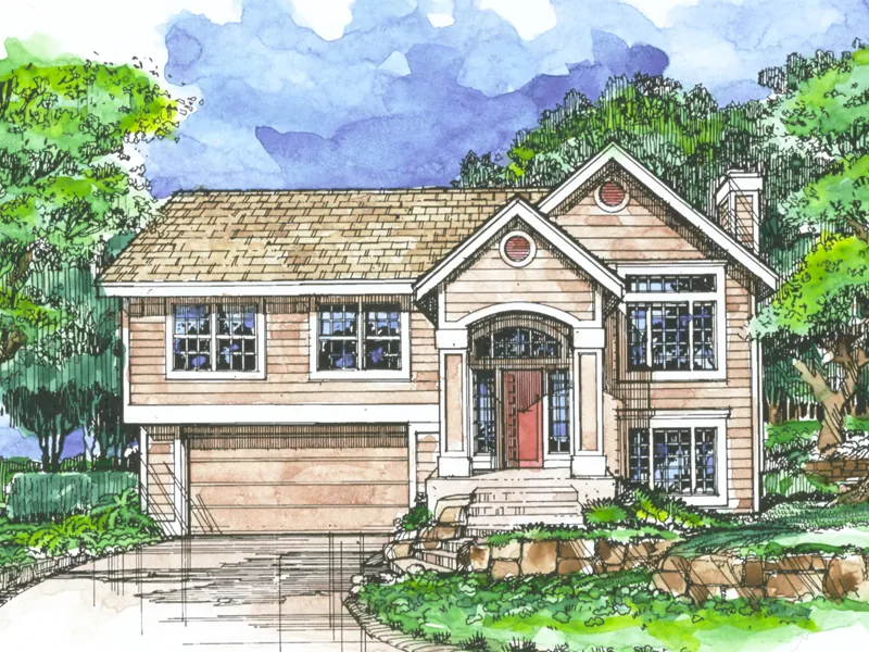 Country House Plan Front of Home - Troy Place Split-Level Home 072D-0502 - Shop House Plans and More