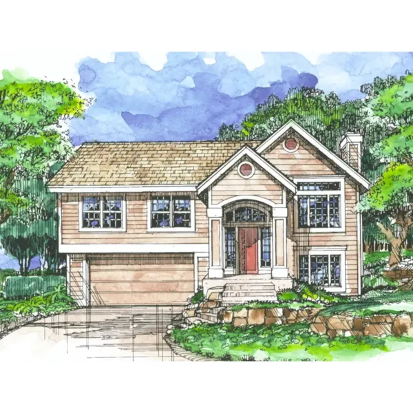 Modern House Plan Front of Home - Troy Place Split-Level Home 072D-0502 - Shop House Plans and More