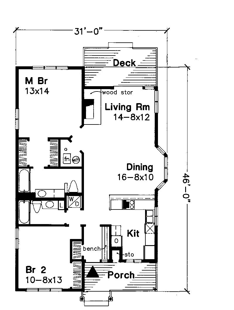 Cabin & Cottage House Plan First Floor - Adriel Vacation Home 072D-0516 - Search House Plans and More