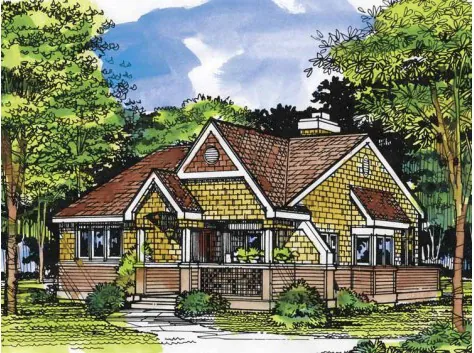 Ranch House Plan Front of Home - Adriel Vacation Home 072D-0516 - Search House Plans and More