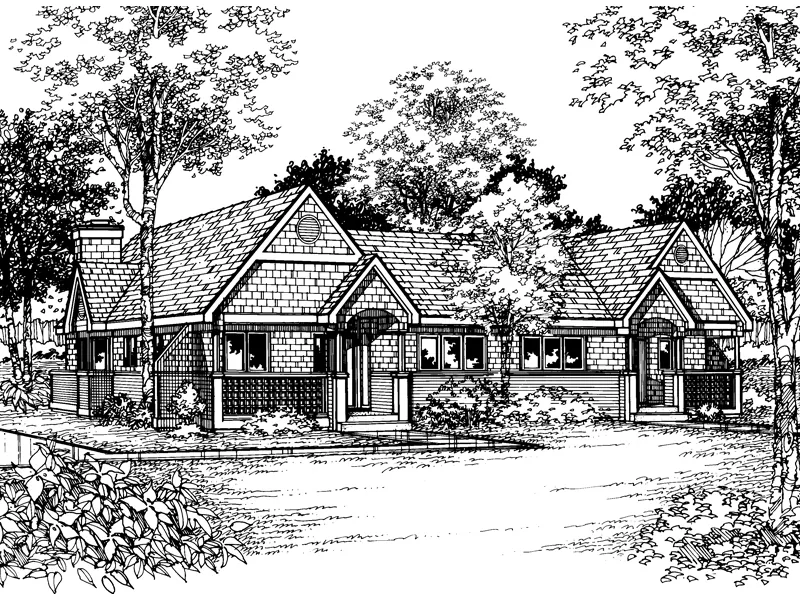 Southern House Plan Front of Home - Paramount Place Cottage Duplex 072D-0518 - Shop House Plans and More