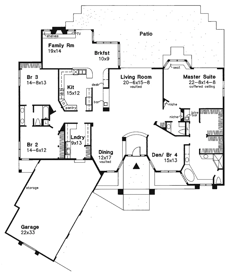 Southern House Plan First Floor - Peabody Place Sunbelt Home 072D-0523 - Shop House Plans and More