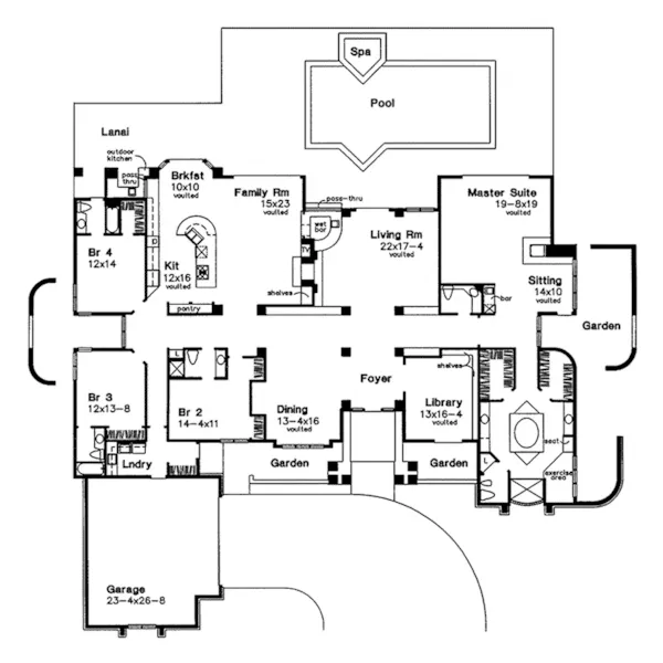 Florida House Plan First Floor - Deer Valley Luxury Sunbelt Home 072D-0524 - Search House Plans and More