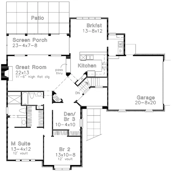 Tudor House Plan First Floor - Bentbrook Lake Ranch Home 072D-0529 - Search House Plans and More