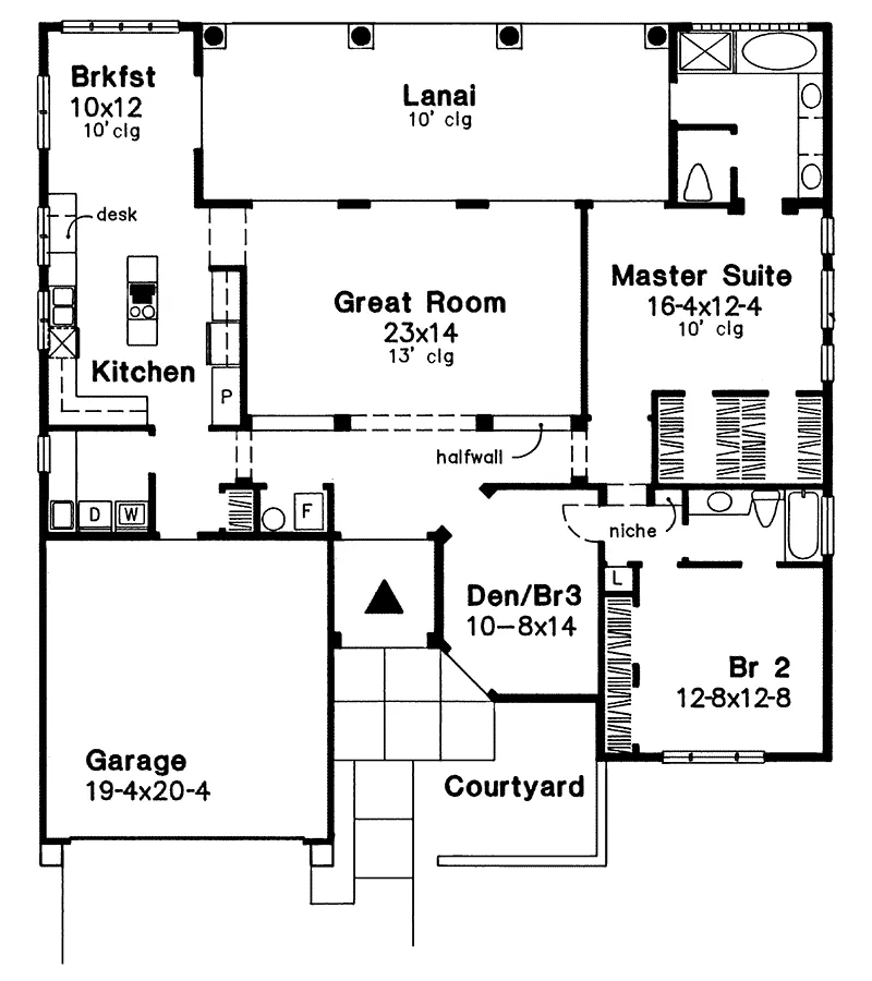 Santa Fe House Plan First Floor - Crystal Cove Sunbelt Home 072D-0553 - Search House Plans and More