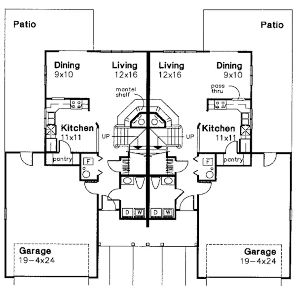 Multi-Family House Plan First Floor - Patrisse Traditional Duplex 072D-0556 - Shop House Plans and More