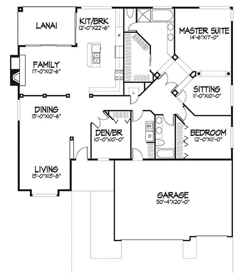 Traditional House Plan First Floor - Sanpiper Sunbelt Ranch Home 072D-0580 - Shop House Plans and More