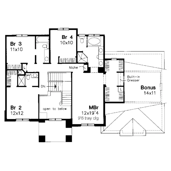 Modern House Plan Second Floor - Dolman Traditional Home 072D-0616 - Search House Plans and More