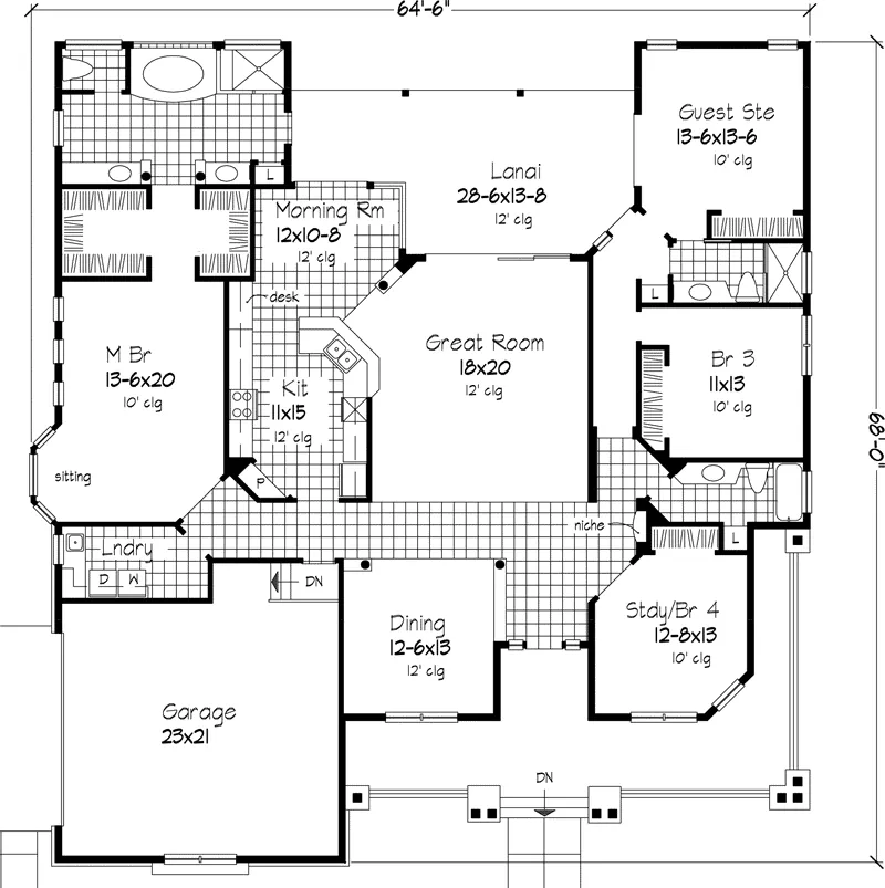 Ranch House Plan First Floor - Castleaire Craftsman Ranch Home 072D-0634 - Search House Plans and More