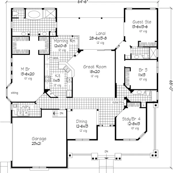 Ranch House Plan First Floor - Castleaire Craftsman Ranch Home 072D-0634 - Search House Plans and More