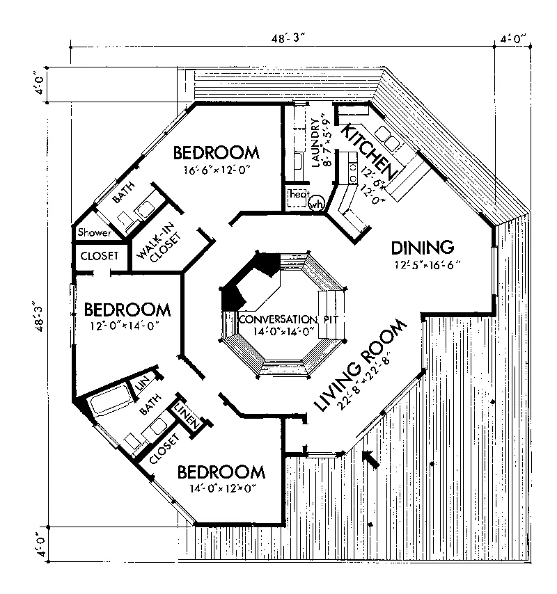 Ranch House Plan First Floor - Howardville Waterfront Home 072D-0706 - Search House Plans and More