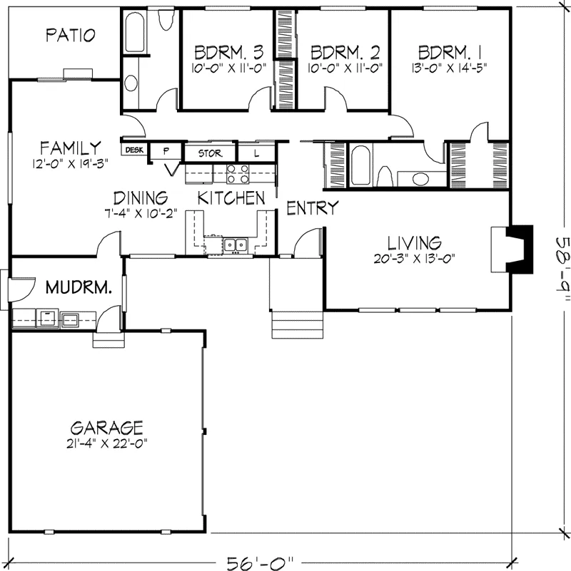 Contemporary House Plan First Floor - Evona Ranch Home 072D-0724 - Search House Plans and More