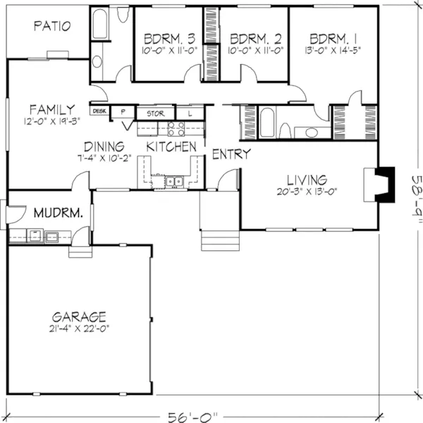 Traditional House Plan First Floor - Evona Ranch Home 072D-0724 - Search House Plans and More