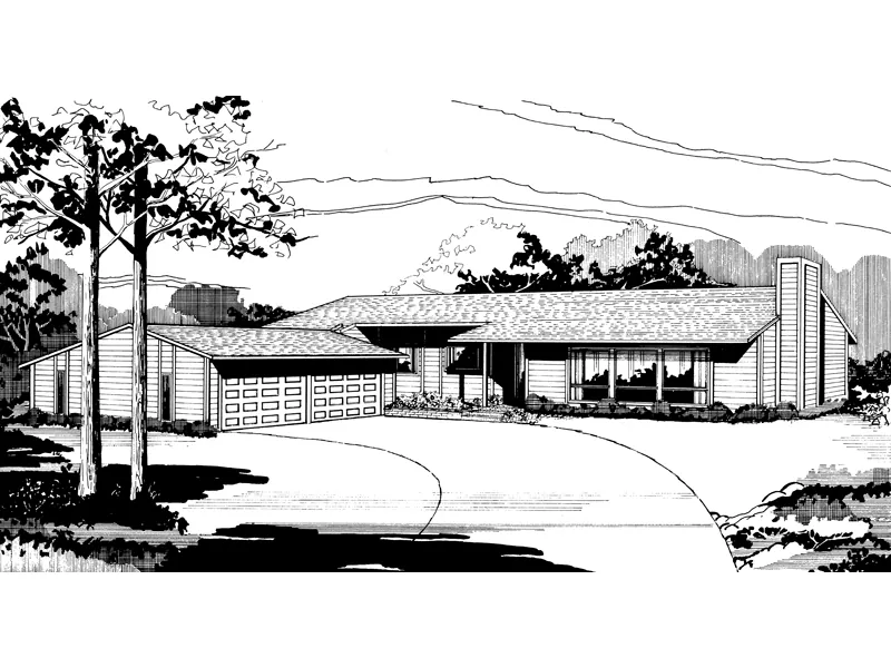 Contemporary House Plan Front of Home - Evona Ranch Home 072D-0724 - Search House Plans and More