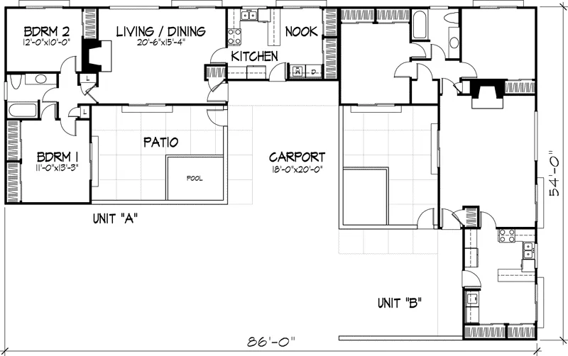 Modern House Plan First Floor - Holloran Modern Style Duplex 072D-0733 - Search House Plans and More