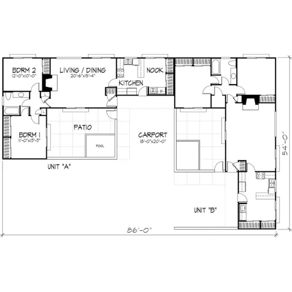 Ranch House Plan First Floor - Holloran Modern Style Duplex 072D-0733 - Search House Plans and More