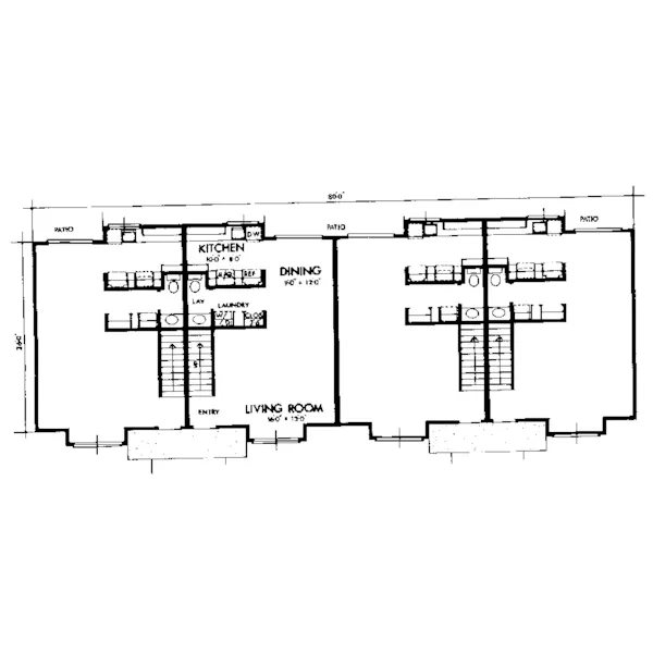 Southern House Plan First Floor - Concordia Two-Story Fourplex 072D-0734 - Search House Plans and More