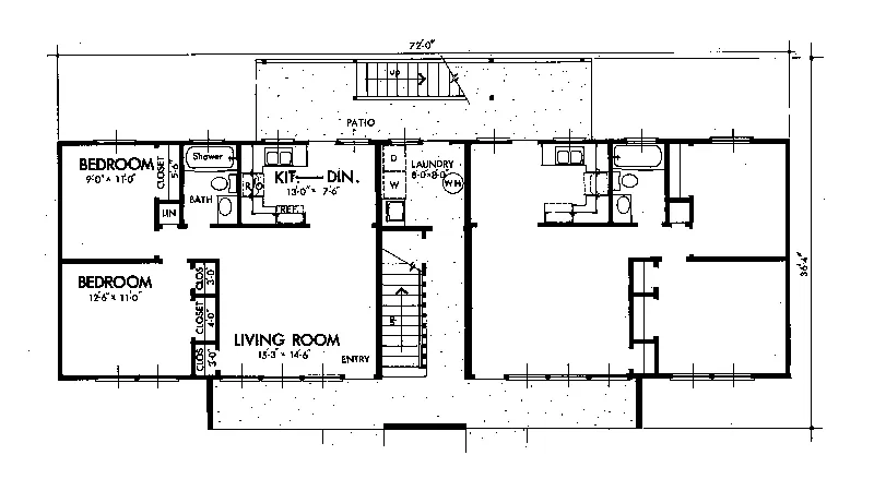 Colonial House Plan First Floor - Caldwell Spring Fourplex 072D-0736 - Search House Plans and More