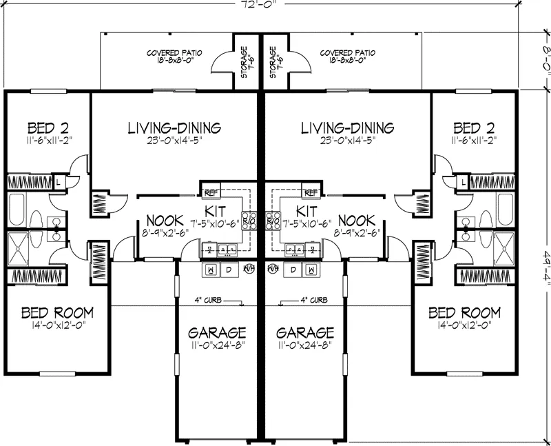 Ranch House Plan First Floor - Fordyce Place Ranch Duplex 072D-0737 - Search House Plans and More