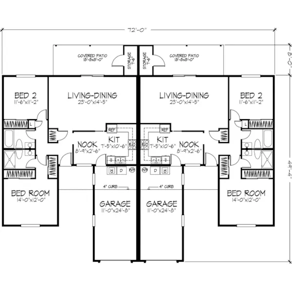 Sunbelt House Plan First Floor - Fordyce Place Ranch Duplex 072D-0737 - Search House Plans and More