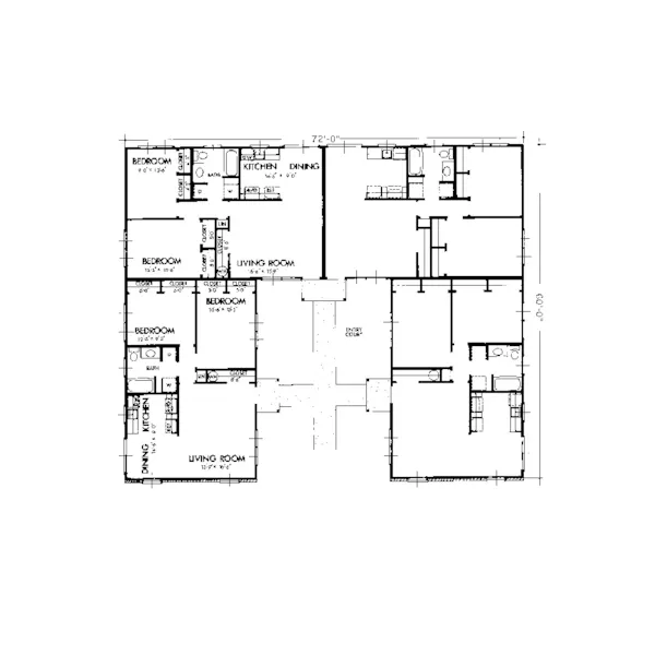 Ranch House Plan First Floor - Williston Park Ranch Fourplex 072D-0739 - Shop House Plans and More