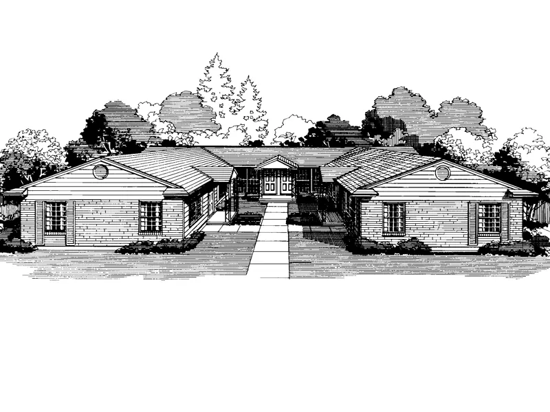 Multi-Family House Plan Front of Home - Williston Park Ranch Fourplex 072D-0739 - Shop House Plans and More