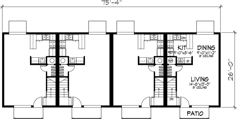 Multi-Family House Plan First Floor - Kingfisher Multi-Family Duplex 072D-0741 - Search House Plans and More
