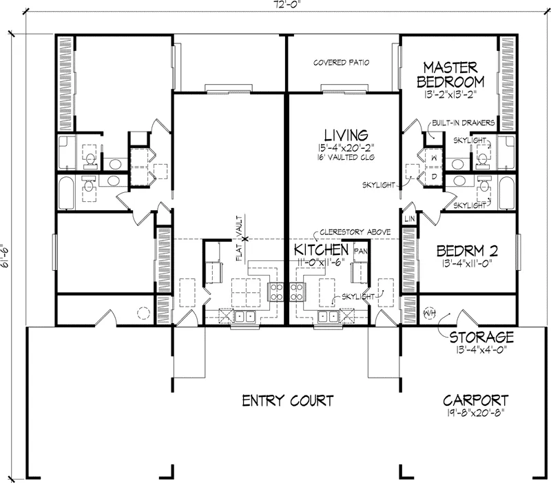 Florida House Plan First Floor - Fox Spring Adobe Style Duplex 072D-0743 - Search House Plans and More