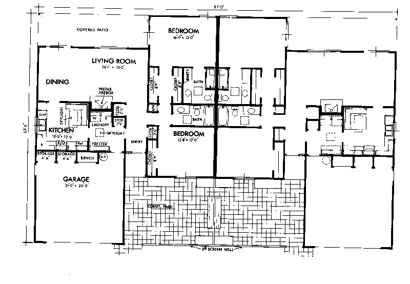 Southern House Plan First Floor - Shaw Park Southwestern Duplex 072D-0744 - Shop House Plans and More