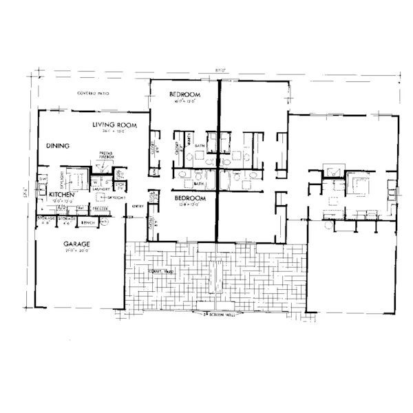 Contemporary House Plan First Floor - Shaw Park Southwestern Duplex 072D-0744 - Shop House Plans and More