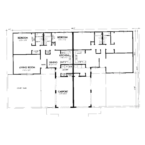 Multi-Family House Plan First Floor - El Camino Spanish Style Duplex 072D-0745 - Search House Plans and More