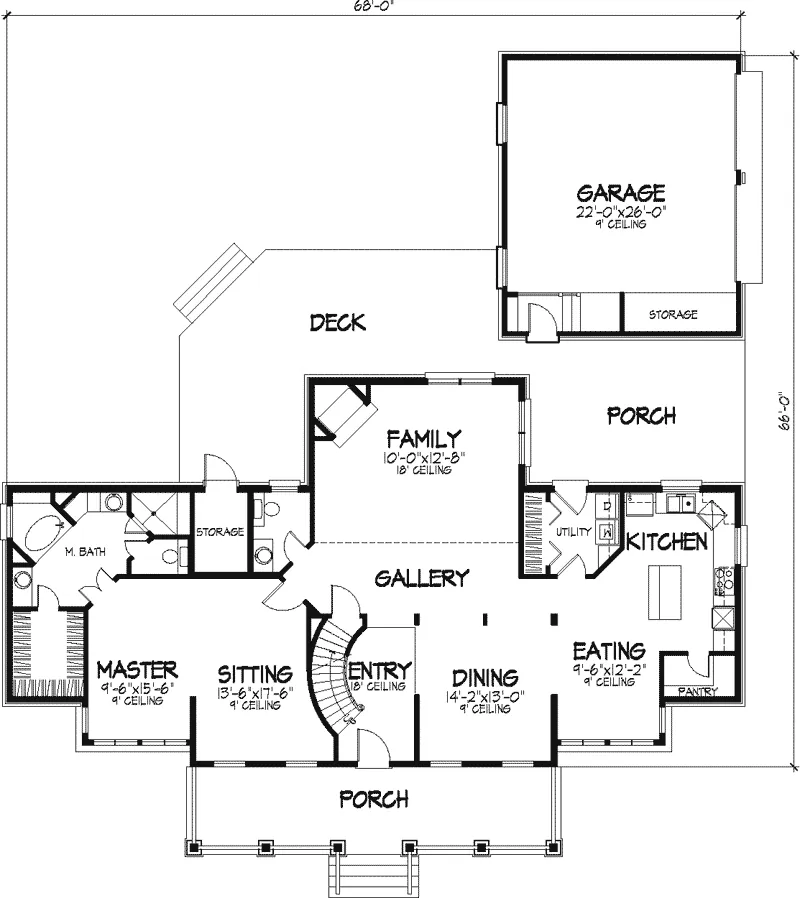 Colonial House Plan First Floor - Dunnegan Traditional Home 072D-0798 - Search House Plans and More