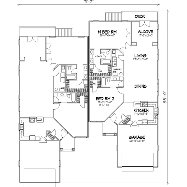 Ranch House Plan First Floor - Trammelle Stucco Duplex 072D-0801 - Shop House Plans and More