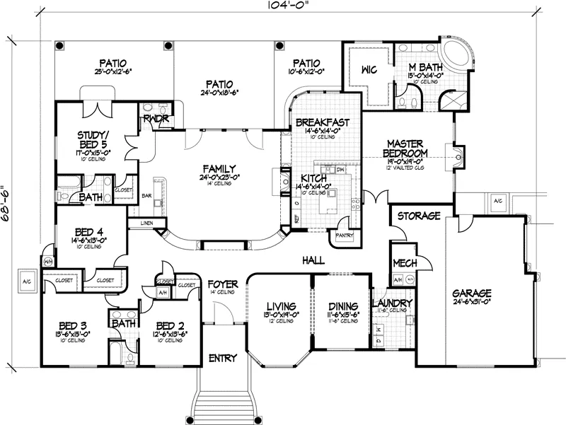 Santa Fe House Plan First Floor - Davisdale Sunbelt Home 072D-0818 - Search House Plans and More