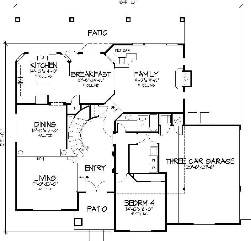 Santa Fe House Plan First Floor - La Jara Sunbelt Home 072D-0821 - Shop House Plans and More