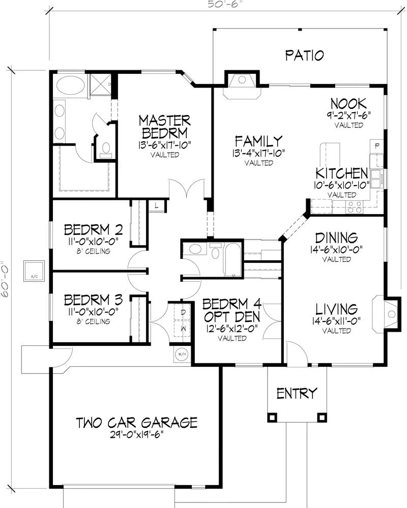 Sunbelt House Plan First Floor - Dexter Place Ranch Home 072D-0825 - Search House Plans and More