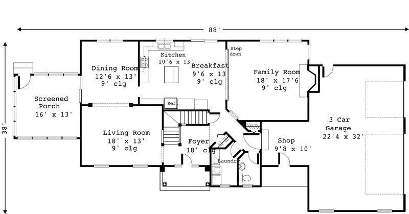 Colonial House Plan First Floor - Doe Run Traditional Home 072D-0902 - Search House Plans and More