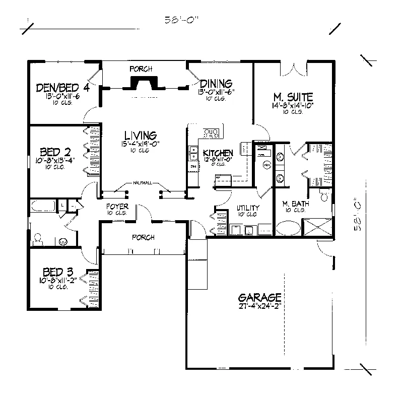Ranch House Plan First Floor - Springford Ranch Home 072D-0926 - Shop House Plans and More