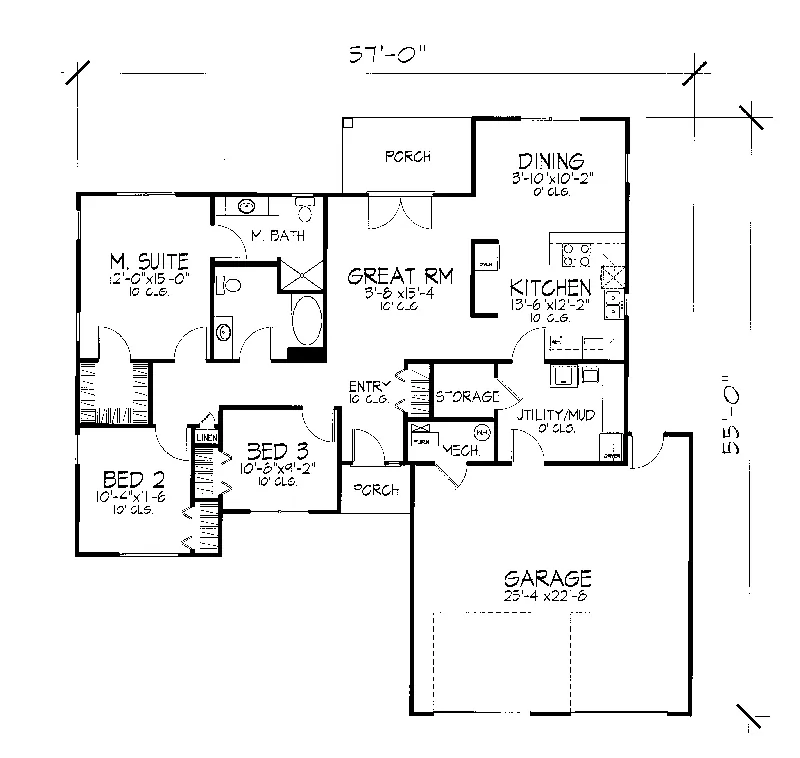 Ranch House Plan First Floor - Freeman Park Ranch Home 072D-0927 - Search House Plans and More