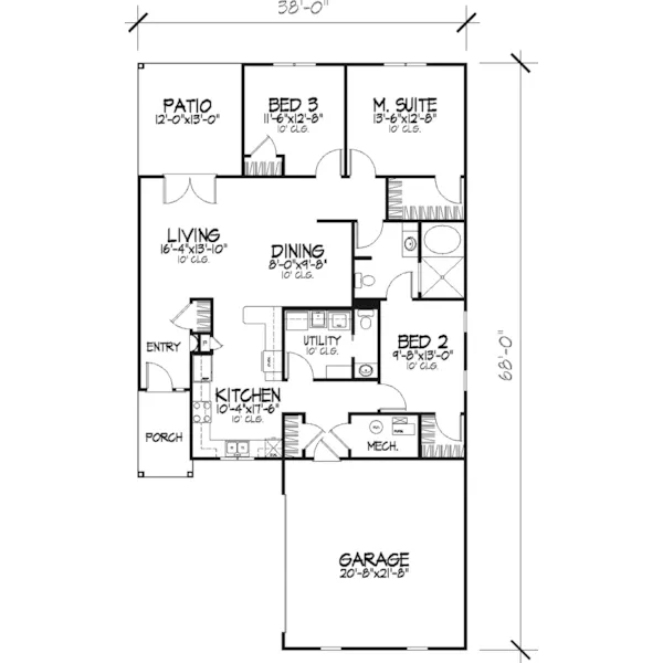 Traditional House Plan First Floor - Auden Narrow Lot Ranch Home 072D-0929 - Search House Plans and More