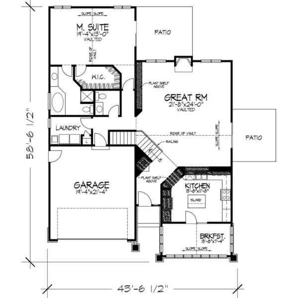 Ranch House Plan First Floor - Rockcreek Ranch Home 072D-0937 - Shop House Plans and More