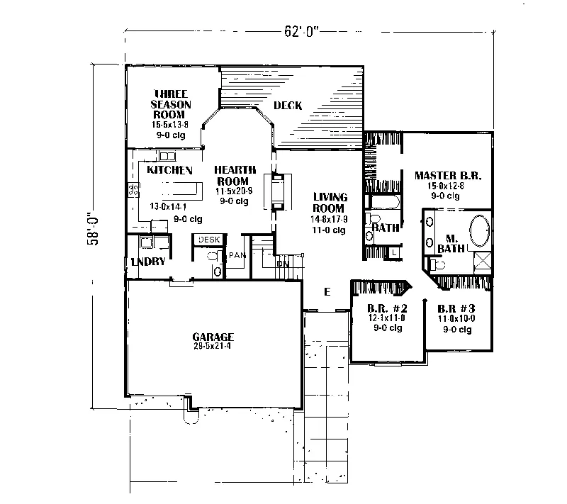 Traditional House Plan First Floor - Cunningham Creek Ranch Home 072D-0947 - Search House Plans and More