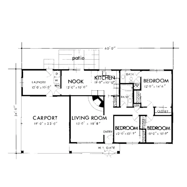 Ranch House Plan First Floor - Gladiola Pier Sunbelt Home 072D-1006 - Search House Plans and More